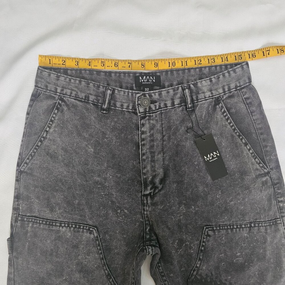 Men's Washed Charcoal Patchwork Jeans - Picture 14 of 16